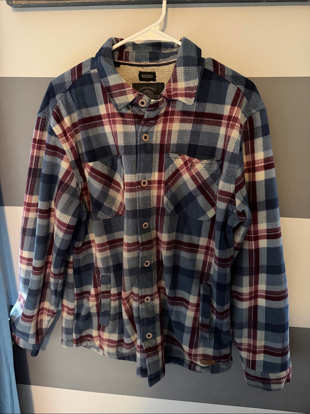 Buffalo David Bitton Sherpa-Lined Plaid Shirt Jacket - Blue & Burgundy
